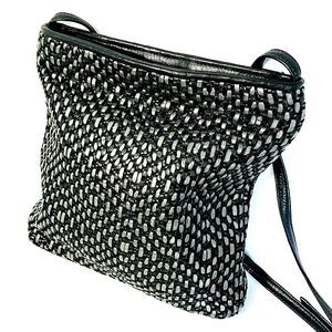 Sharif Handbag Woven Leather Cord Metallic 9 in Crossbody Black Silver Purse